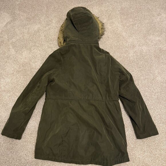 Nautica Drawstring Waist Parka Jacket Removeable Faux Fur Hood Olive Size XL - Picture 5 of 12